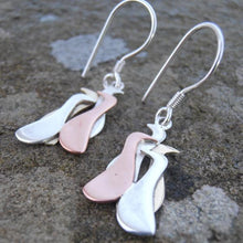 Load image into Gallery viewer, Children of Lir Earrings, Sterling Silver Swans Earrings, Shapeshifter Jewellery, Mixed Metals Jewelry, Love Earings, Family Jewellery, Celtic Folklore