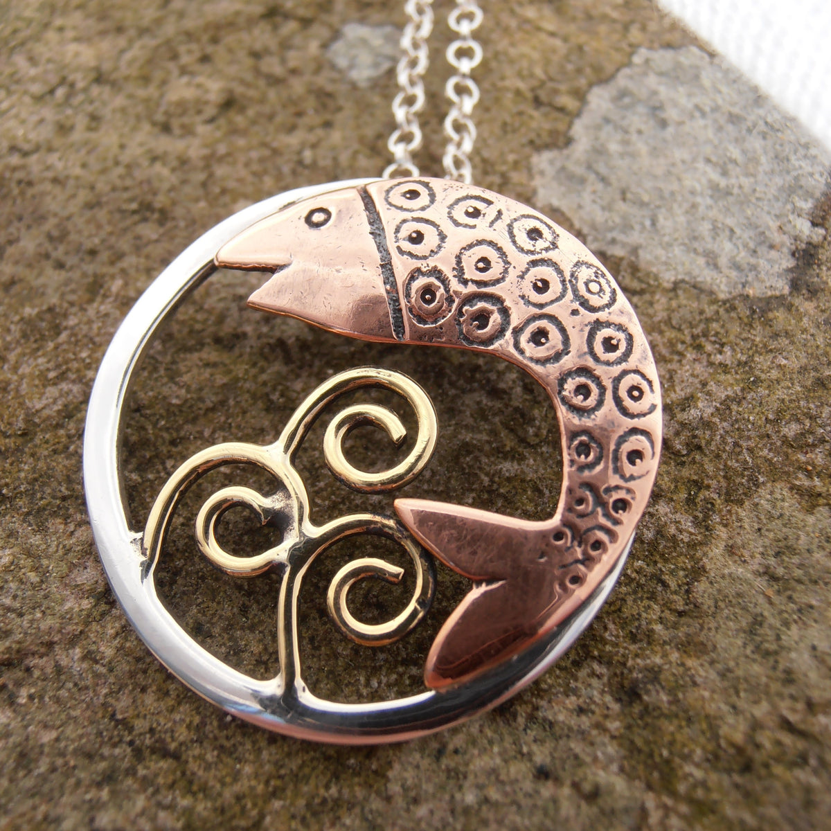 Chunky Salmon of Knowledge Pendant, Sterling Silver, Handmade