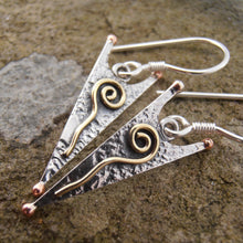 Load image into Gallery viewer, Bean Rí Earrings, Sterling Silver Queen Earrings, Queen Mebh Jewellery, Female Empowerment Earrings, Pagan Jewellery, Geometric Earrings