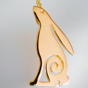 10 Carat Gold Irish Hare Pendant, Lucky Rabbit Necklace, Solid Gold Pendant, Easter Gift, Year of the Rabbit, Cottagecore Pendant, Moon Rabbit, Golden Hare