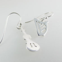 Load image into Gallery viewer, Sessions Earrings, Sterling Silver Music Earrings, Instruments Jewellery, Silver Harp Earrings, Silver Fiddle Earrings, Violin Earrings, Gift for Music Lover, Wild Atlantic Way Earrings