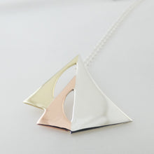 Load image into Gallery viewer, Galway Hooker Pendant, Sterling Silver Ship Pendant, Ship Sails Pendant, Sailing Gift, Fishing Boat Necklace, Nautical Jewellery, Irish History Jewelry