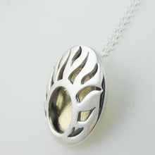 Load image into Gallery viewer, Lughnasa Round Pendant, Sterling Silver Pendant with Brass Detailing, Mixed Metal Necklace, Irish Deity Lugh Pendant, Pagan Light Festival Jewellery, Summer Equinox Jewelry