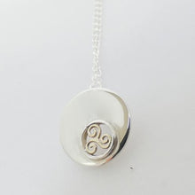 Load image into Gallery viewer, Spiral Triskellion Pendant, Sterling Silver Pendant with Brass Spiral Details, Celtic Knotwork Pendant, Trinity Knot Necklace, Irish Runestone Jewelry, Pagan Pendant