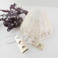 Load image into Gallery viewer, Wave Earrings, Sterling Silver Earrings with Brass and Copper, Ocean Earrings, Marine Earrings, Mixed Metal Design Earrings, Beach Earrings, Gift Idea, Summer Jewellery, Irish Design