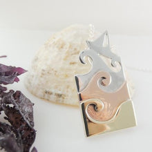 Load image into Gallery viewer, Wave Pendant, Sterling Silver Pendant with Brass and Copper, Ocean Pendant, Marine Pendant, Mixed Metal Pendant, Beach Pendant, Gift Idea, Ship Necklace, Boat Pendant, Irish Design