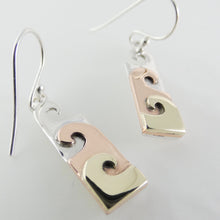 Load image into Gallery viewer, Wave Earrings, Sterling Silver Earrings with Brass and Copper, Ocean Earrings, Marine Earrings, Mixed Metal Design Earrings, Beach Earrings, Gift Idea, Summer Jewellery, Irish Design