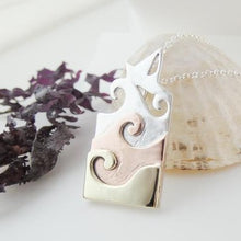 Load image into Gallery viewer, Wave Pendant, Sterling Silver Pendant with Brass and Copper, Ocean Pendant, Marine Pendant, Mixed Metal Pendant, Beach Pendant, Gift Idea, Ship Necklace, Boat Pendant, Irish Design