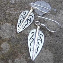 Load image into Gallery viewer, Arrowhead Earrings, Sterling Silver Fairy Dart Earrings, Celtic Talisman, Pagan Jewelry, Elf Shot Earrings, Ceremonial Weapon Jewellery, Silver Arrow Necklace,