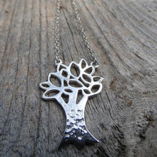 Load image into Gallery viewer, Tree of Knowledge Pendant, Sterling Silver Tree Pendant, Textured Silver Necklace, Nature Pendant, Leaf Necklace, Quirky Jewellery, Wisdom Amulet, Pagan Necklace