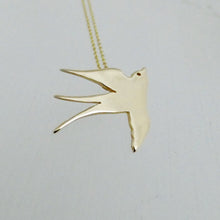 Load image into Gallery viewer, 10 Carat Gold Swallow Ór Pendant, Solid Gold Bird Pendant, Gift for Bird Watcher, Nature Jewellery, Summer Jewelry, Celtic Amulet, Druid Jewelry