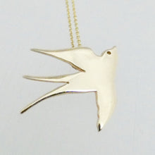 Load image into Gallery viewer, 10 Carat Gold Swallow Ór Pendant, Solid Gold Bird Pendant, Gift for Bird Watcher, Nature Jewellery, Summer Jewelry, Celtic Amulet, Druid Jewelry