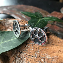 Load image into Gallery viewer, Cuchulain Wolf Hound Cufflinks, Sterling Silver Paw Cuff Links, Animal Lover Gift, Paw Print Jewellery, Irish Warrior Cufflinks