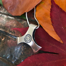 Load image into Gallery viewer, Imbolc Brigid Triple Deity Pendant, Sterling Silver Chunky Pendant, Oxidised Celtic Spiral, Goddess Brigid Necklace, Irish Talisman, St Brigid's Cross Pendant
