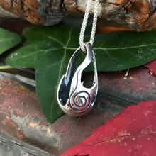 Load image into Gallery viewer, Bealtaine Pendant, Oxidised Sterling Silver Festival Fire Pendant, Flames Pendant, Fire Goddess Necklace, Engraved Jewellery, Druid