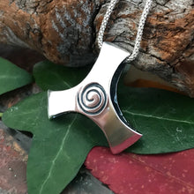 Load image into Gallery viewer, Imbolc Brigid Triple Deity Pendant, Sterling Silver Chunky Pendant, Oxidised Celtic Spiral, Goddess Brigid Necklace, Irish Talisman, St Brigid's Cross Pendant