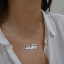 Load image into Gallery viewer, Adventure Awaits Necklace, Sterling Silver Car Necklace, Cute Beetle Car with Trailer, Travel Necklace, Wanderlust Jewellery, Quirky Irish Jewelry