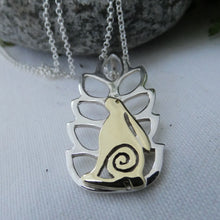 Load image into Gallery viewer, Wild Irish Hare in the Corn Pendant, Sterling Silver and Brass, Good Luck Jewellery, Nature Lover Pendant, Cute Rabbit Jewellery Gift