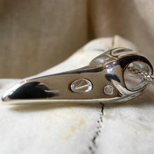 Load image into Gallery viewer, The Raven Pendant, Sterling Silver Raven Pendant, Animal Lover Necklace, Solid Silver Bird Skull Pendant, Gothic Jewellery, Irish Warrior Woman, War Goddess Pendant, Silver Crow Skull Talisman