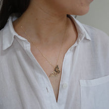 Load image into Gallery viewer, 10 Carat Gold Butterfly Necklace, Nature Lover, Solid Gold Butterfly, Symbol of Beauty and Transformation, Transitional Pendant, Cottagecore Jewellery, Cute Necklace, Delicate Jewelry