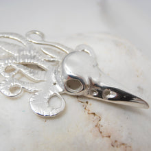 Load image into Gallery viewer, The Morrigan Pendant, Sterling Silver Raven Pendant, Animal Lover Necklace, Solid Silver Bird Skull Pendant, Gothic Jewellery, Irish Warrior Woman, War Goddess Pendant, Silver Crow Skull Talisman