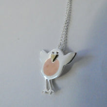 Load image into Gallery viewer, Robin Pendant, Sterling Silver Pendant with Brass and Copper Details, Mixed Metals Jewellery, Animal Pendant, Bird Necklace, Robin Pendant, Nature Necklace, Good Luck Necklace, Bird Watcher Gift