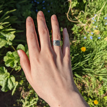 Load image into Gallery viewer, Chunky Ring with Silver Spiral, Sterling Silver Hammered Ring, Oxidised Silver, Celtic Spiral Jewelry, Sun Ring, Change Jewellery
