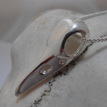 Load image into Gallery viewer, The Raven Pendant, Sterling Silver Raven Pendant, Animal Lover Necklace, Solid Silver Bird Skull Pendant, Gothic Jewellery, Irish Warrior Woman, War Goddess Pendant, Silver Crow Skull Talisman