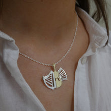 Load image into Gallery viewer, Music Sessions Pendant, Instruments Jewellery, SilverHarp Pendant, Accordion Pendant, Brass Fiddle Pendant, Violin Necklace, Musician Jewelry Gift