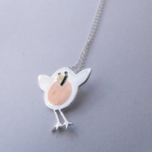 Load image into Gallery viewer, Robin Pendant, Sterling Silver Pendant with Brass and Copper Details, Mixed Metals Jewellery, Animal Pendant, Bird Necklace, Robin Pendant, Nature Necklace, Good Luck Necklace, Bird Watcher Gift
