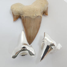 Load image into Gallery viewer, Shark Tooth Cuff Links, Sterling Silver Shark Tooth Cufflinks, Animal Lover Jewellery, Shark Lover Gift, For Him, For Her, Unisex Jewellery, Shark Cufflinks, Surfer Gift, Beach Jewelry, Marine Cuff Links