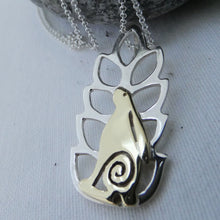 Load image into Gallery viewer, Wild Irish Hare in the Corn Pendant, Sterling Silver and Brass, Good Luck Jewellery, Nature Lover Pendant, Cute Rabbit Jewellery Gift
