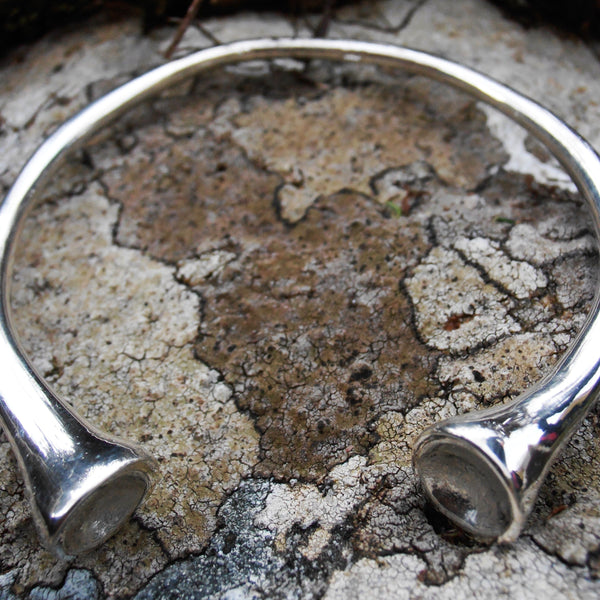 Cloak Fastener Bangle, Sterling Silver Bracelet, Silver Torc, Moon Bracelet, Irish Cultural Jewellery