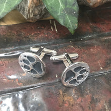 Load image into Gallery viewer, Cuchulain Wolf Hound Cufflinks, Sterling Silver Paw Cuff Links, Animal Lover Gift, Paw Print Jewellery, Irish Warrior Cufflinks