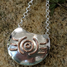 Load image into Gallery viewer, Basin Stone Knowth Brú na Bóinne Silver Pendant on 18&quot; sterling silver chain