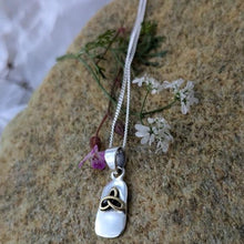 Load image into Gallery viewer, Small standing stone sterling silver pendant with trinity Knot