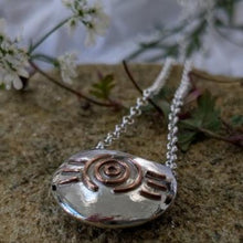 Load image into Gallery viewer, Basin Stone Knowth Brú na Bóinne Silver Pendant on 18&quot; sterling silver chain