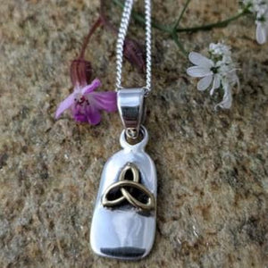 Small standing stone sterling silver pendant with trinity Knot