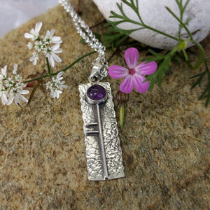 Oak Tree Ogham Pendant set with Amethyst