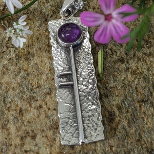 Oak Tree Ogham Pendant set with Amethyst