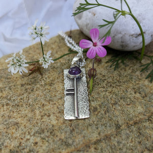 Oak Tree Ogham Pendant set with Amethyst