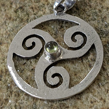 Load image into Gallery viewer, Imbolc Triskele Pendant set with Peridot