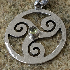 Imbolc Triskele Pendant set with Peridot