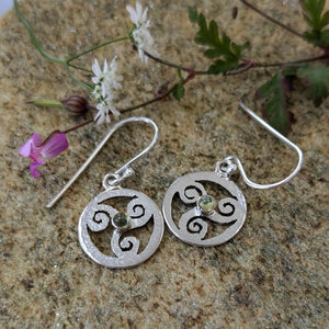 Imbolc Triskele Earrings set with Peridot