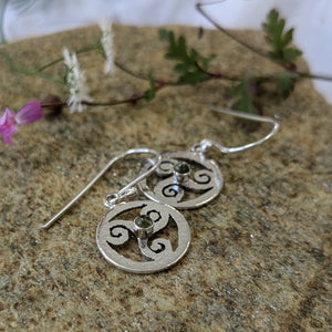 Imbolc Triskele Earrings set with Peridot