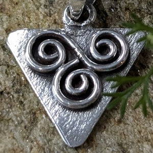 Triangle Texture Silver Triskele Pendant