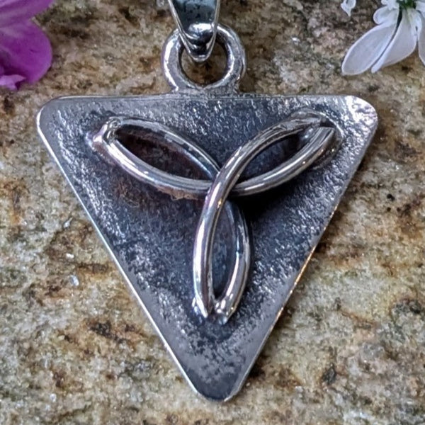 Triangle Textured Silver Trinity Knot Pendant