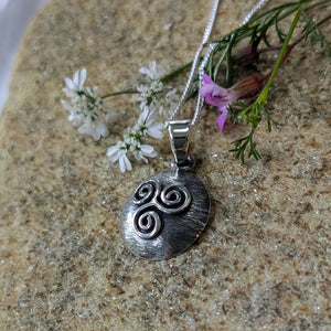 Textured Dome Silver Triskele Pendant