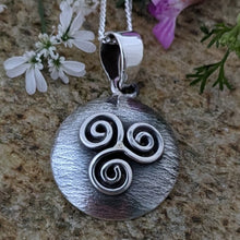 Load image into Gallery viewer, Textured Dome Silver Triskele Pendant