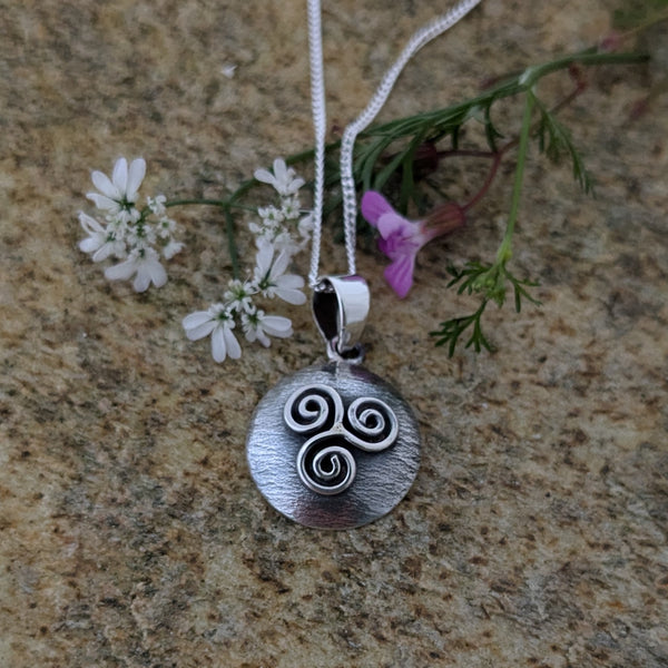 Textured Dome Silver Triskele Pendant